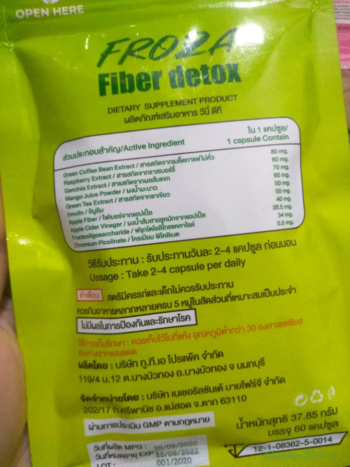 Viên Uống Khử Mỡ Giảm Cân Rau Củ Froza Fiber Detox 2 in 1 Thái Lan Kem Dưỡng Toàn Thân-1